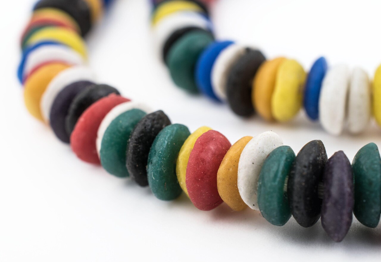 The Bead Chest Rainbow Medley Ashanti Glass Saucer Beads (8mm)